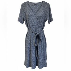 L.L. Bean Tencel Cotton Geo Print Surplice Knit Dress Blue LP